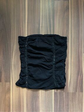 Urban Behavior Black Ruched Tube Top with Sequin Accents